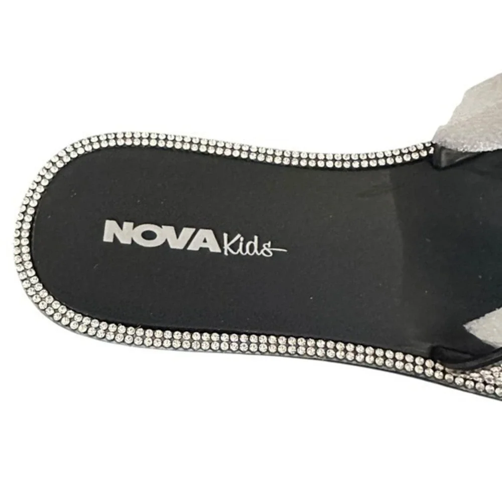 Nova Kids Girls Rhinestone‎ Slides Black Sandals Embellished Sparkle